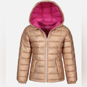 Kids Rose Gold Puffer Jacket with Pink Lining